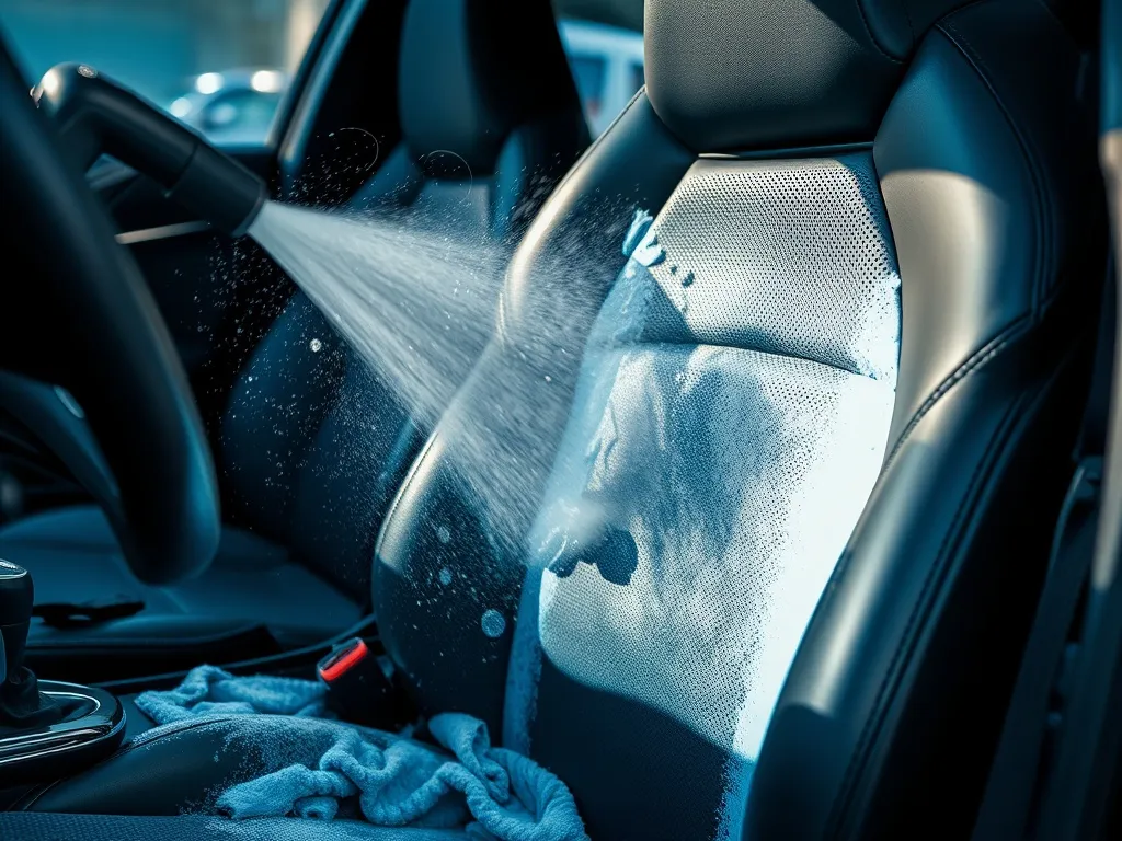 Close-up of a professional car interior detailing process, s