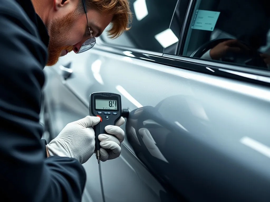 Professional detailer measuring paint thickness with a digit